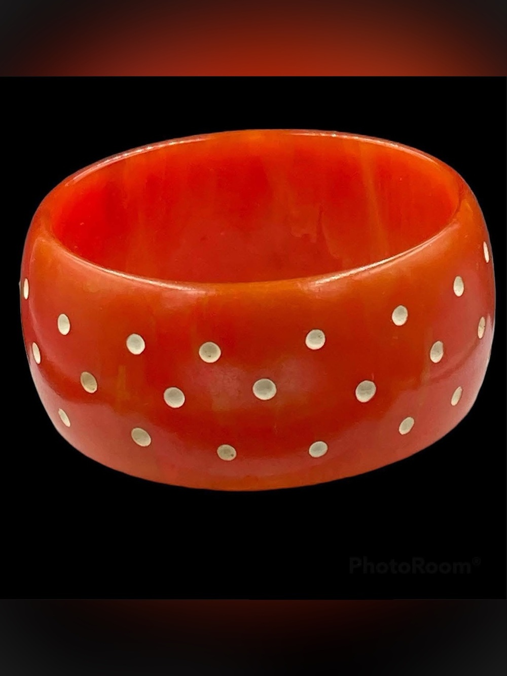 Vintage Paprika Bakelite Bangle Carved Polka Dots